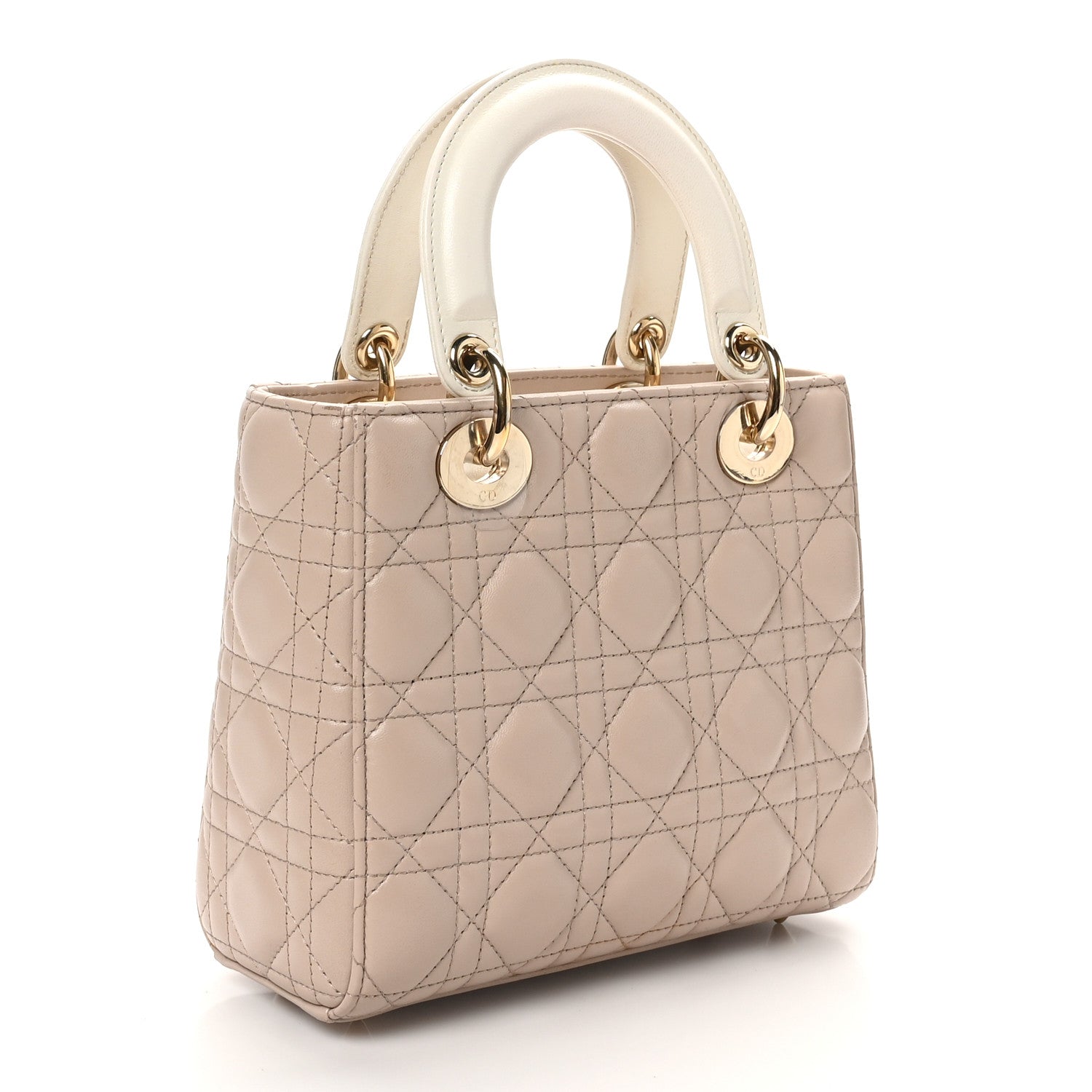 Christian Dior Lambskin Cannage Small Bi-Color Lady Dior Hazelnut White 3 of 10