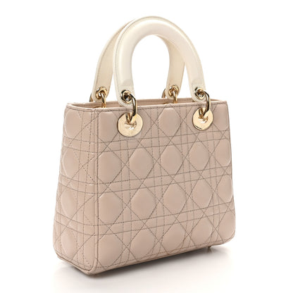 Christian Dior Lambskin Cannage Small Bi-Color Lady Dior Hazelnut White 3 of 10