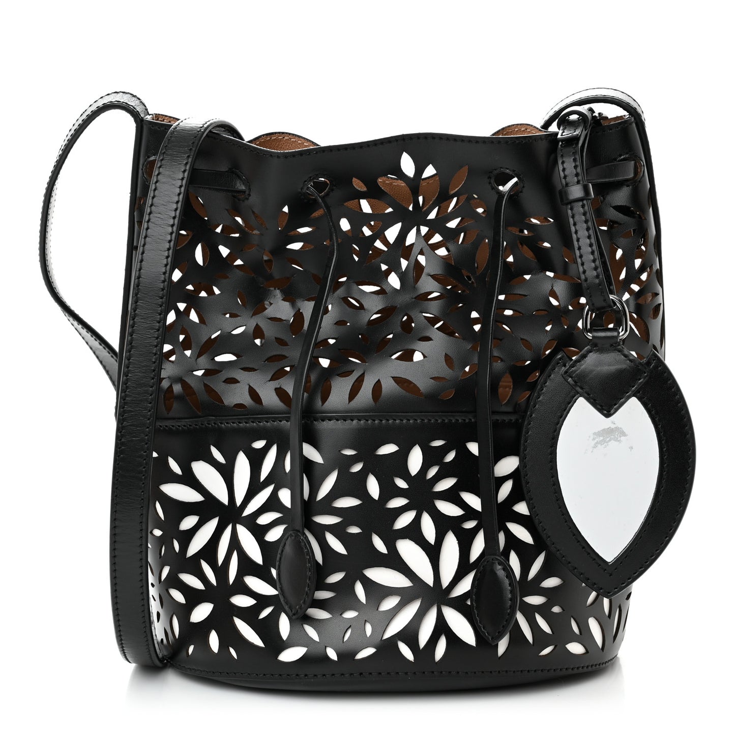Calfskin Laser Cut Bucket Bag Black