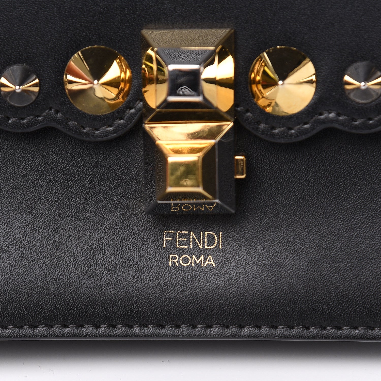 Fendi Vitello Liberty Metal Scalloped Multi Studded Small Kan I Shoulder Bag Black 10 of 10