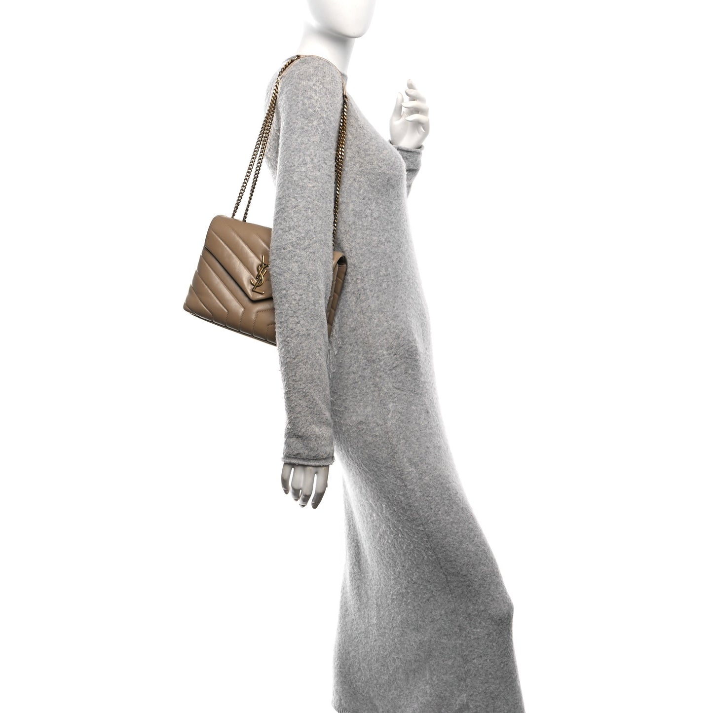Calfskin Y Quilted Monogram Small Loulou Chain Satchel Dark Beige