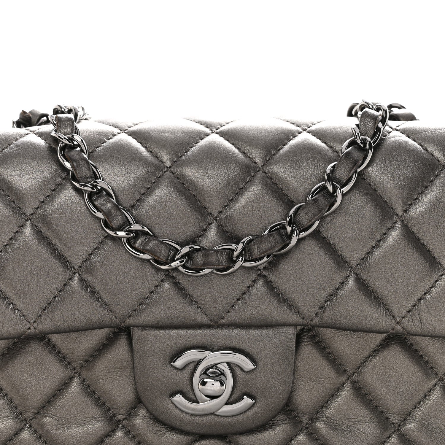 Chanel Metallic Lambskin Quilted Mini Rectangular Flap Ruthenium 8 of 13