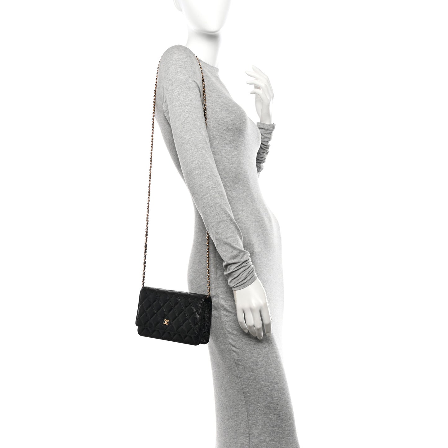 Caviar Quilted Wallet on Chain WOC Black