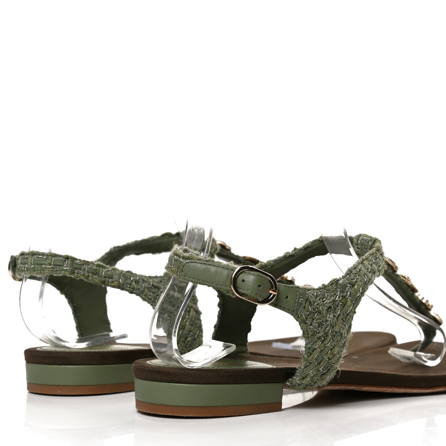 Chanel Tweed CC Charm Thong Sandals 37 Dark Green 4 of 11