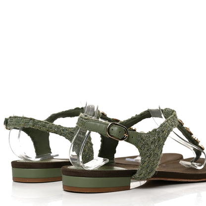Chanel Tweed CC Charm Thong Sandals 37 Dark Green 4 of 11