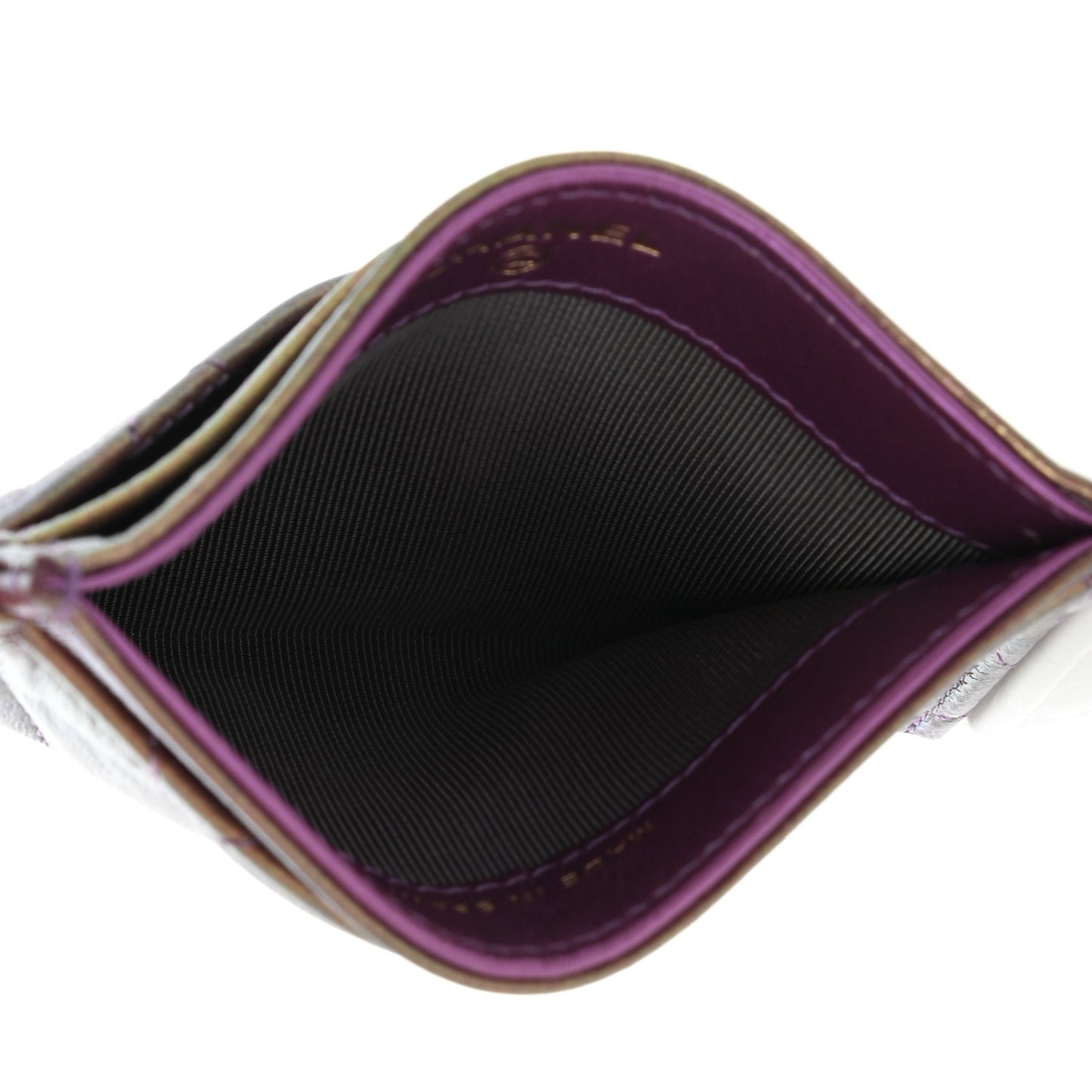 Iridescent Calfskin Quilted Card Holder Pink