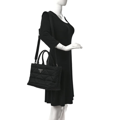 Prada Re-Nylon Nappa Triangle Quilted Padded Small Double Handled Zip Tote Black 2 of 11