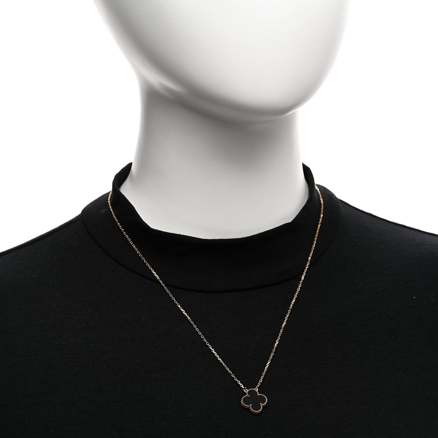 18K Yellow Gold Black Onyx Vintage Alhambra Pendant Necklace