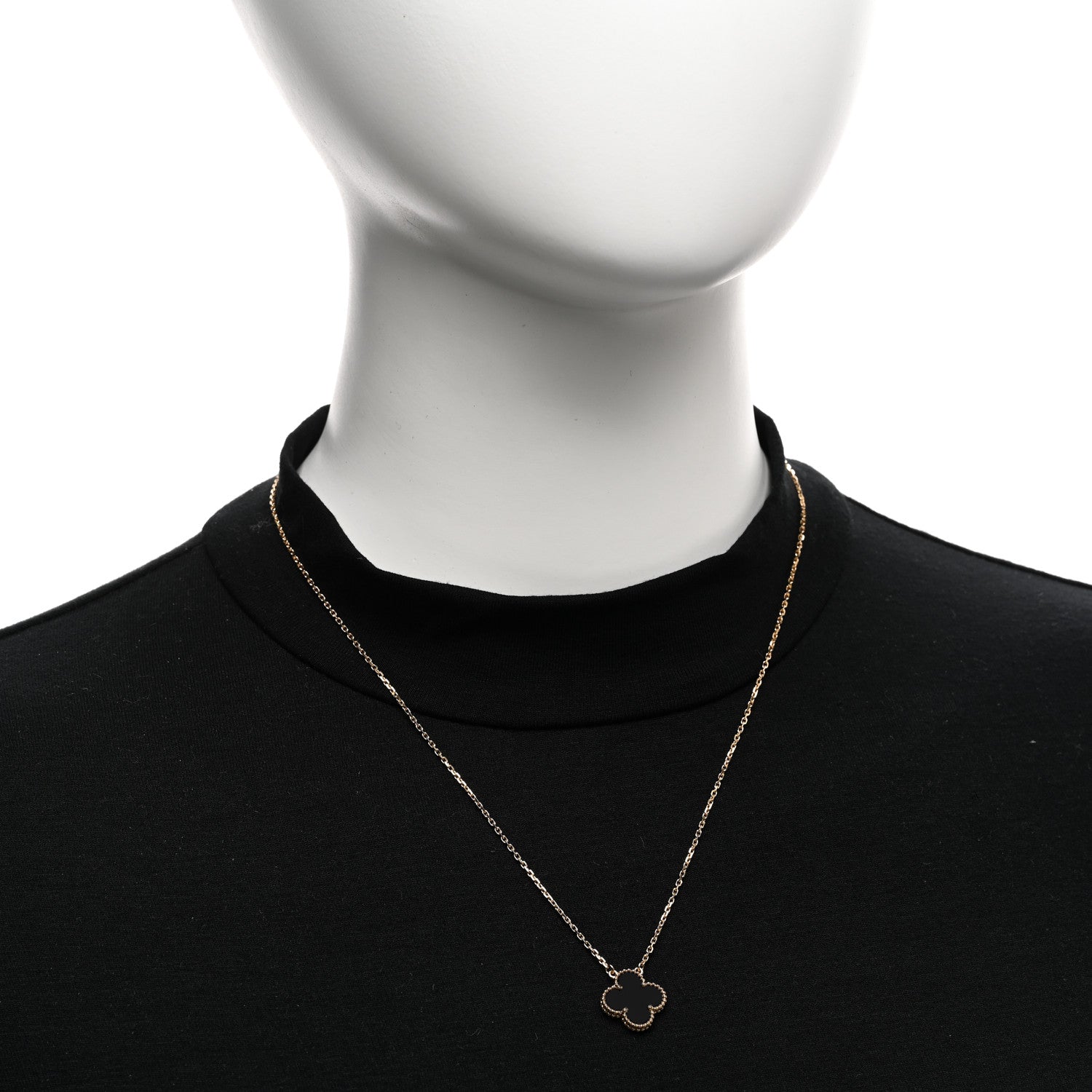 Van Cleef & Arpels 18K Yellow Gold Black Onyx Vintage Alhambra Pendant Necklace 2 of 5