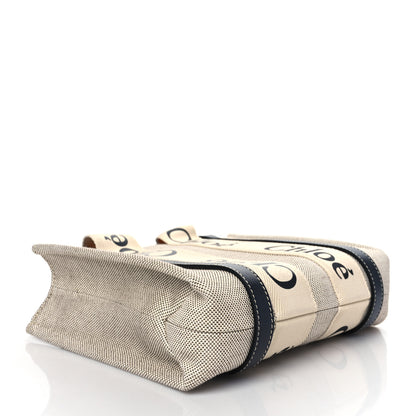 Chloe Cotton Calfskin Small Woody Ribbon Tote White Blue 4 of 9