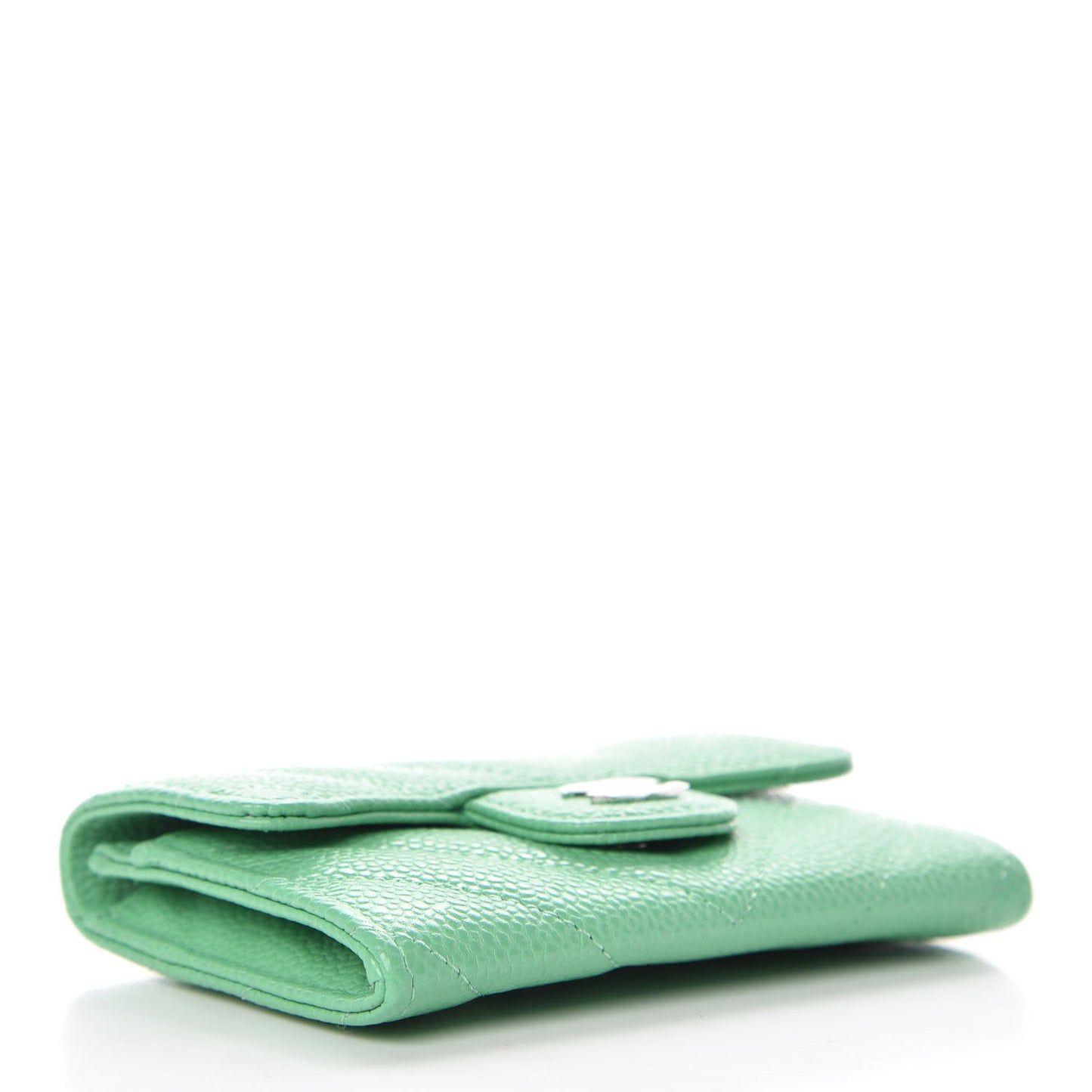 Caviar Chevron Quilted Card Holder Wallet Light Green
