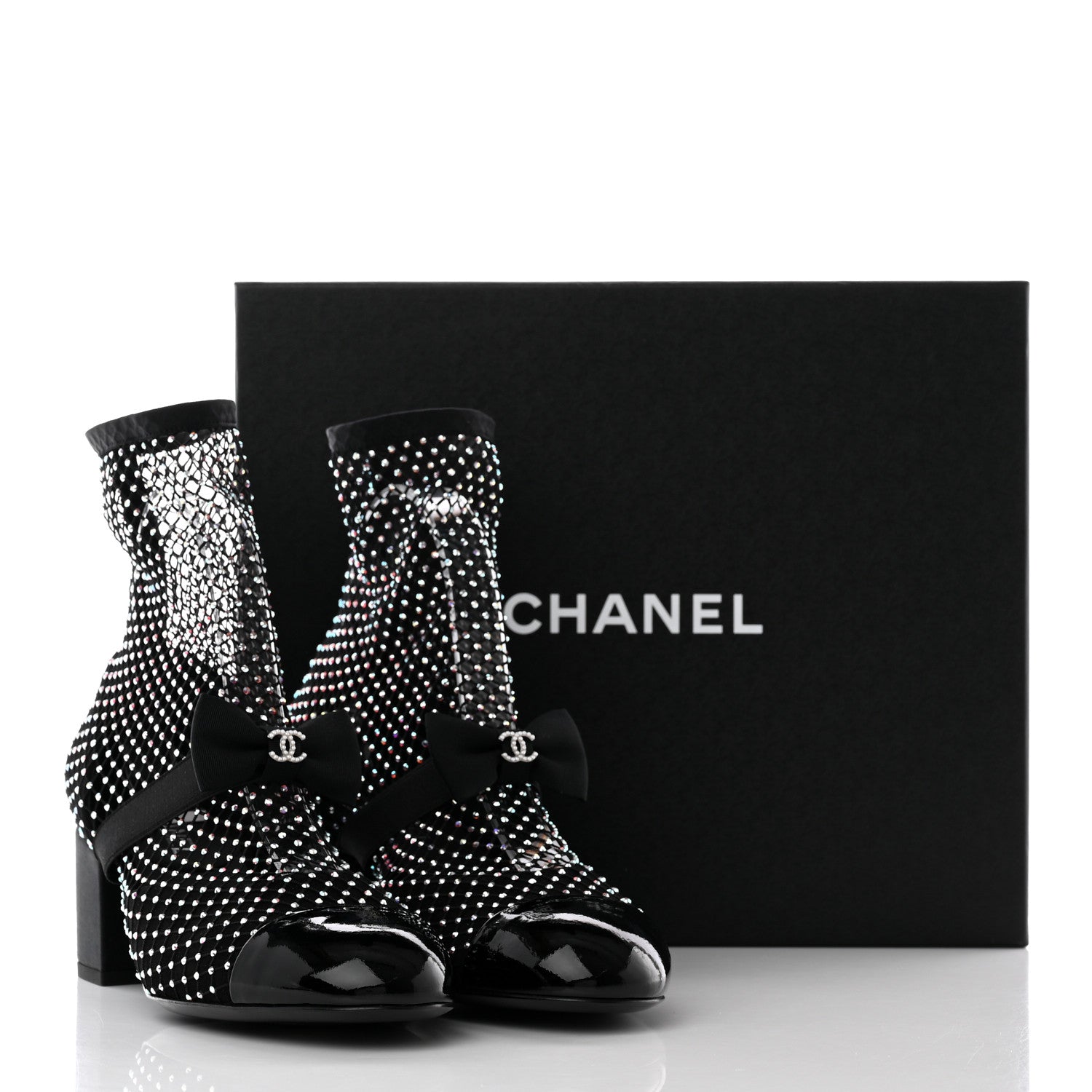 Chanel Resille Strass Kid Suede Patent Mary Jane Short Boots 39.5 Black 11 of 11