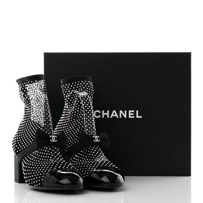 Chanel Resille Strass Kid Suede Patent Mary Jane Short Boots 39.5 Black 11 of 11