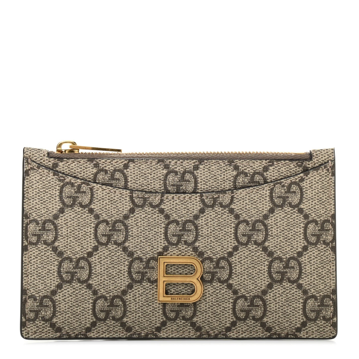 X BALENCIAGA GG Supreme Monogram Zip Card Case Beige Ebony