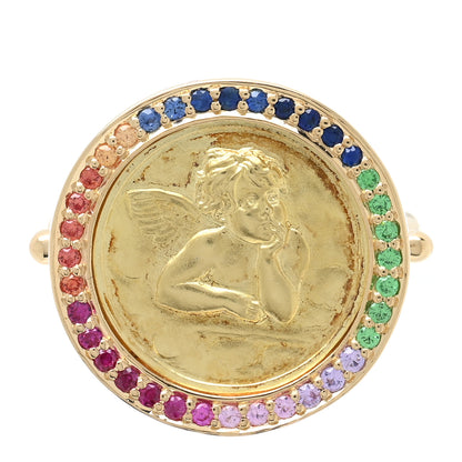 Temple St. Clair 18K Yellow Gold Sapphire Large Angel Rainbow Ring 53 6.25 1 of 6