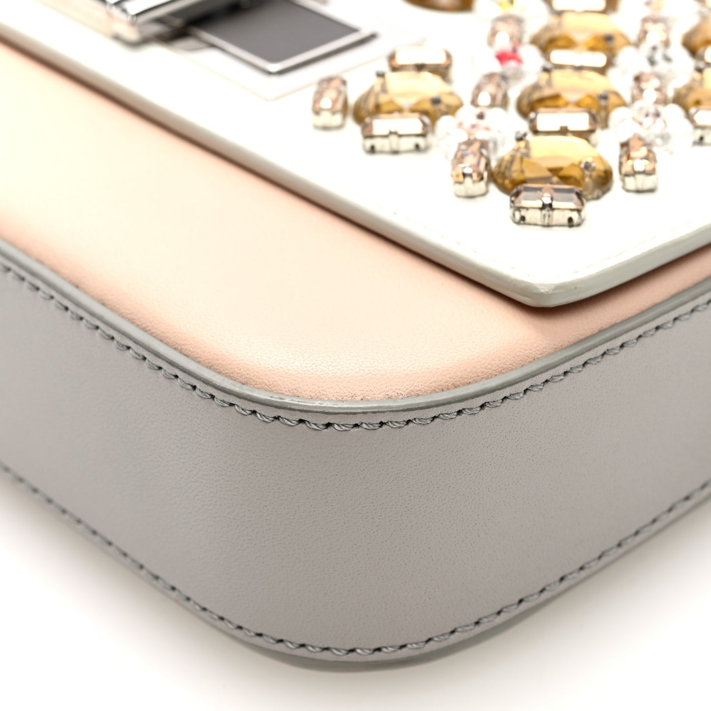 Vitello Dolce Crystal 3Baguette Shoulder Bag White Pink