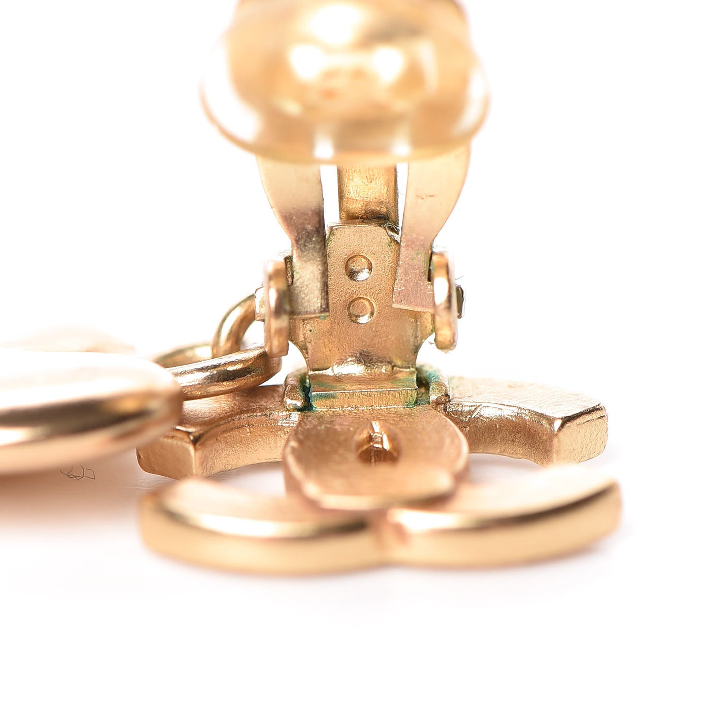 Crystal Heart CC Drop Clip On Earrings Gold