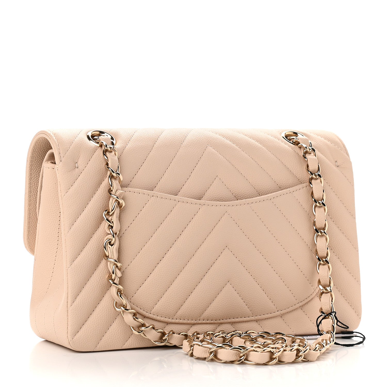 Chanel Caviar Chevron Quilted Small Double Flap Beige 3 of 9