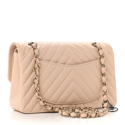 Chanel Caviar Chevron Quilted Small Double Flap Beige 3 of 9