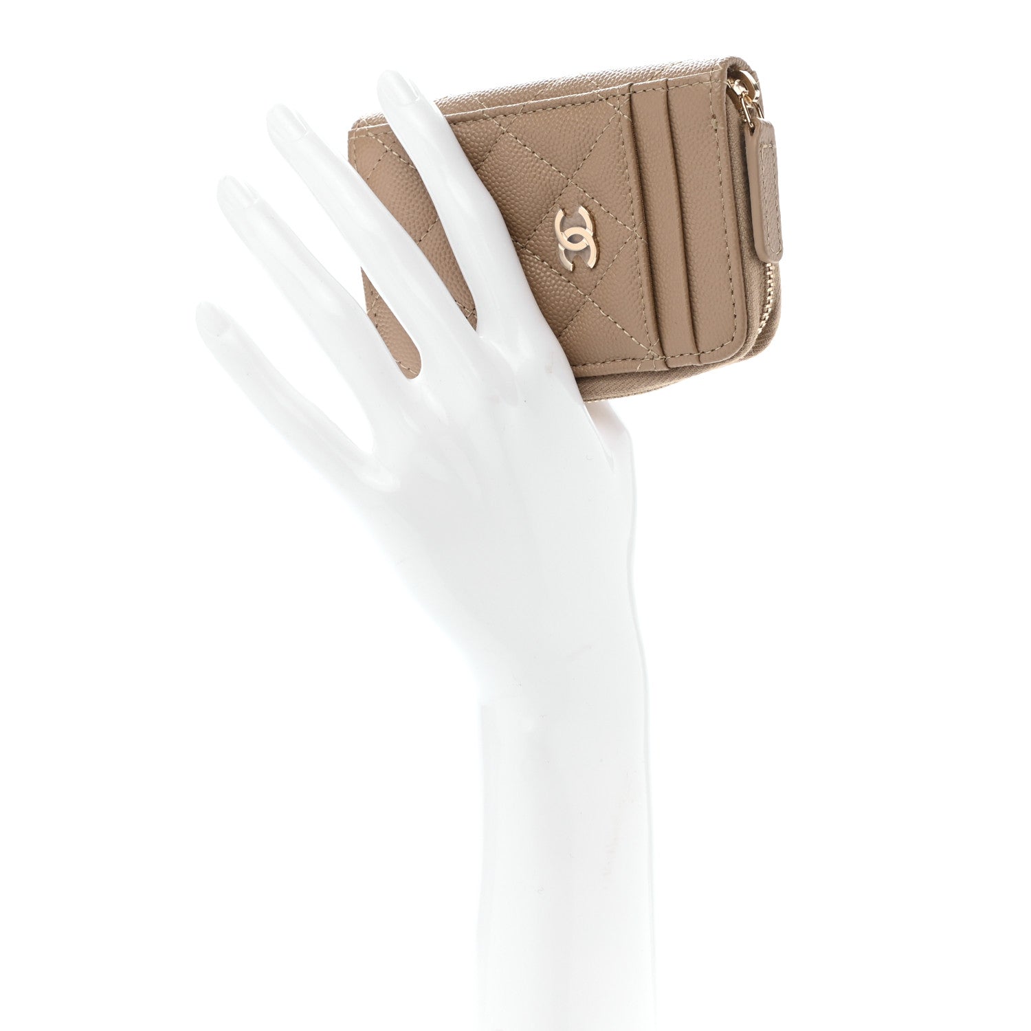 Chanel Caviar Quilted Zip Card Holder Beige 2 of 8