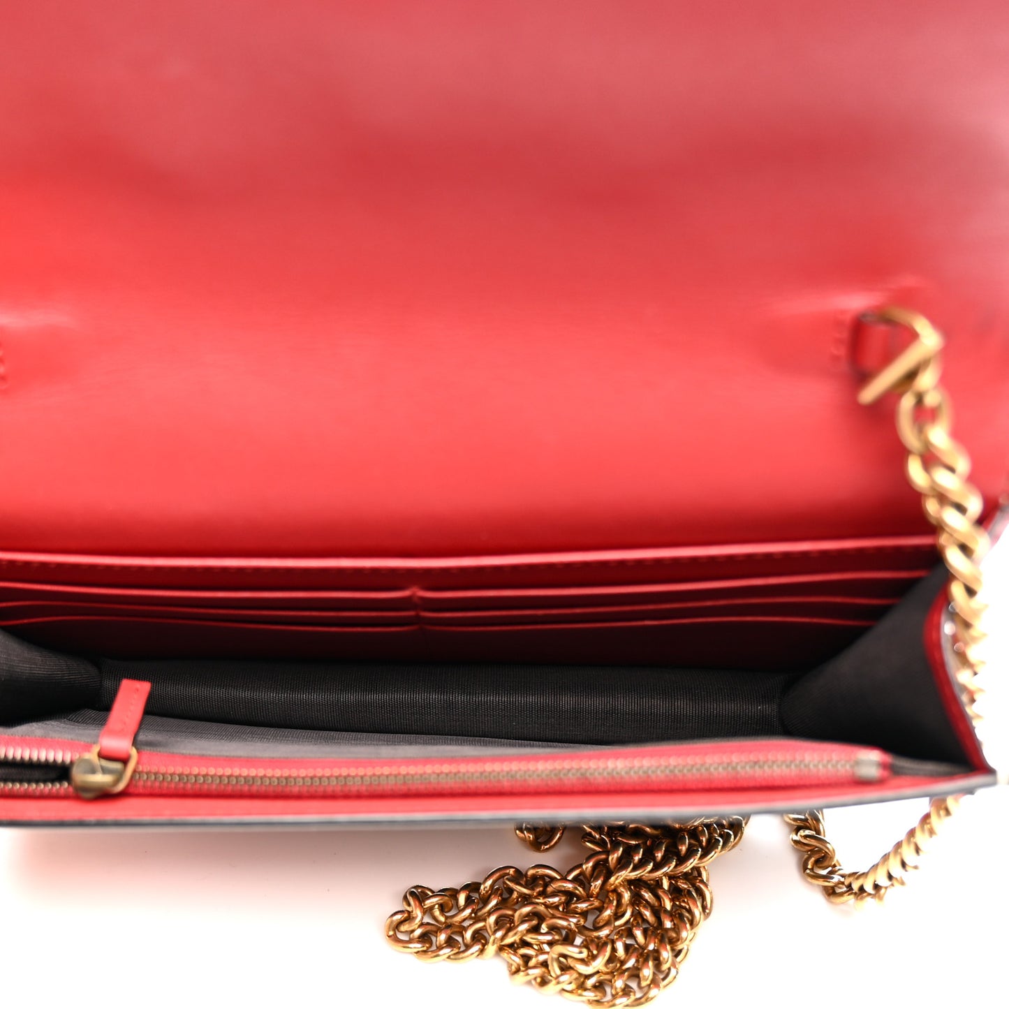 Calfskin Queen Margaret Chain Wallet Blue Agata Hibiscus Red Mystic White