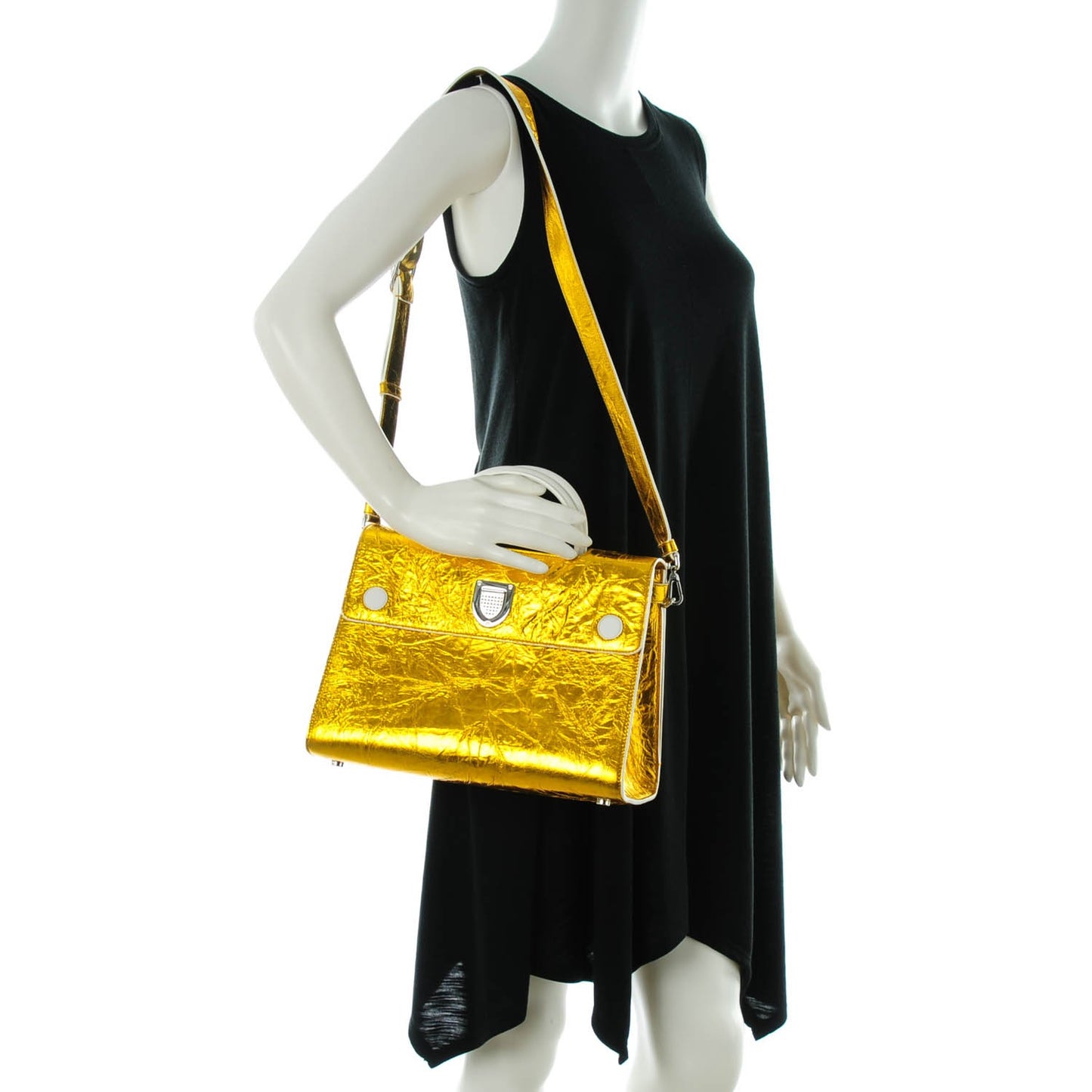 Metallic Calfskin Medium Diorever Flap Gold