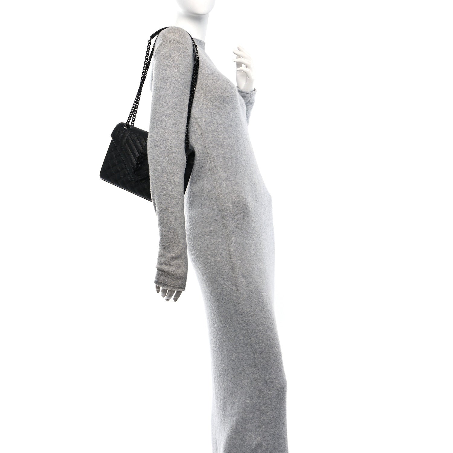 Saint Laurent Grain De Poudre Textured Mixed Matelasse Triquilt Medium Monogram Monochrome Satchel Black 2 of 10