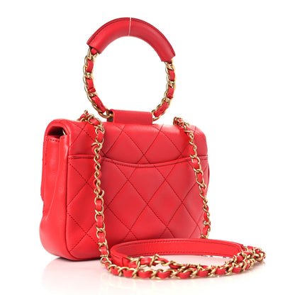 Chanel Lambskin Quilted Small Circular Handle Bag Brilliant Rouge 3 of 9