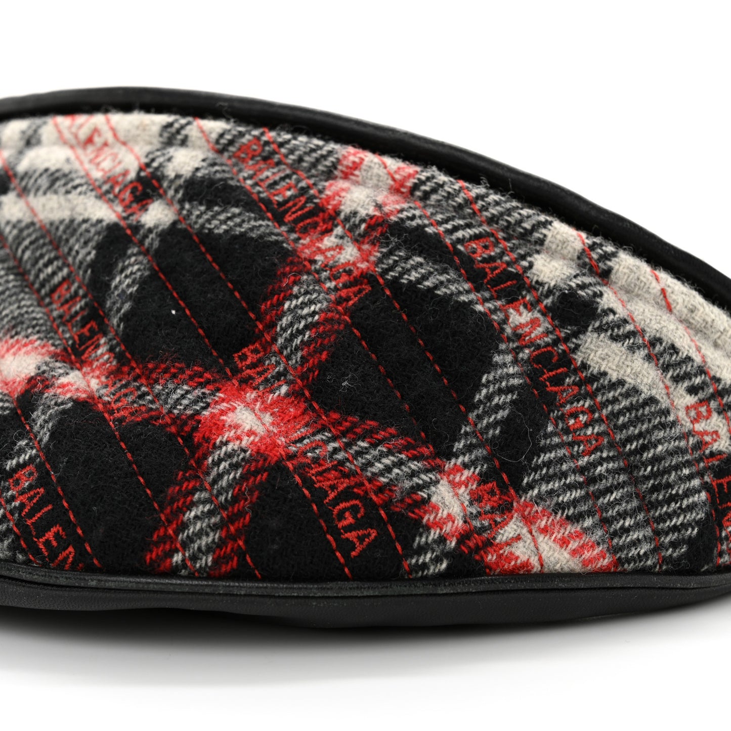 Wool Plaid Diagonal Allover Logo Matelasse XS Souvenir Belt Bag Black White Red