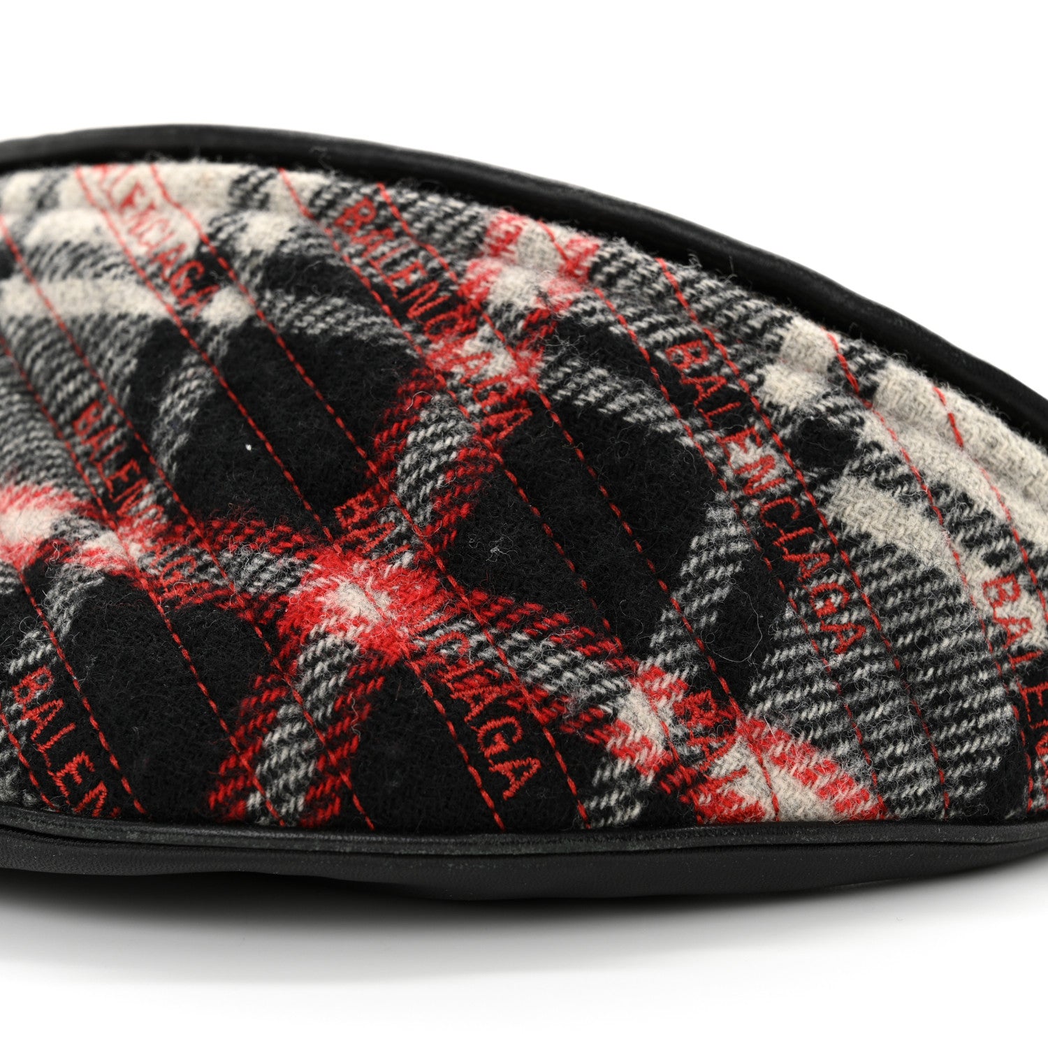 Balenciaga Wool Plaid Diagonal Allover Logo Matelasse XS Souvenir Belt Bag Black White Red 10 of 15