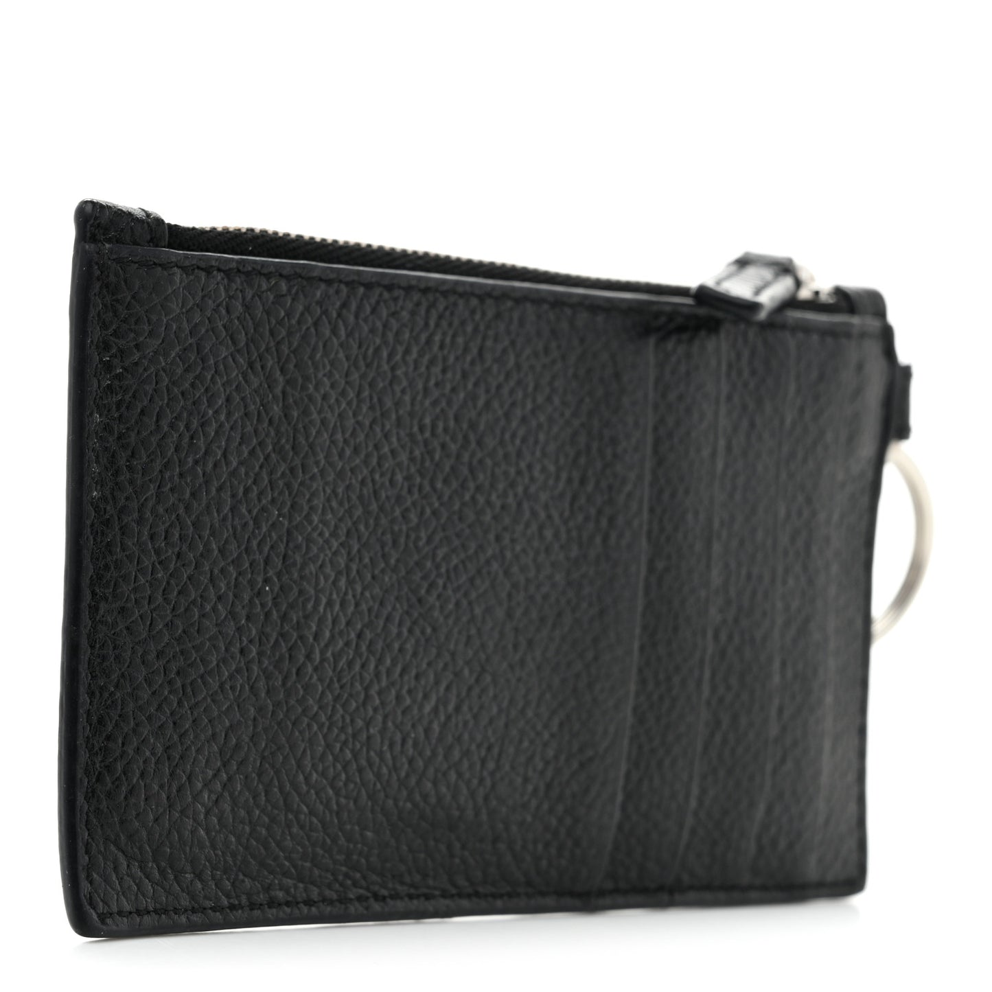Grained Calfskin Miami Logo Cash Coin Card Holder On Keychain Black