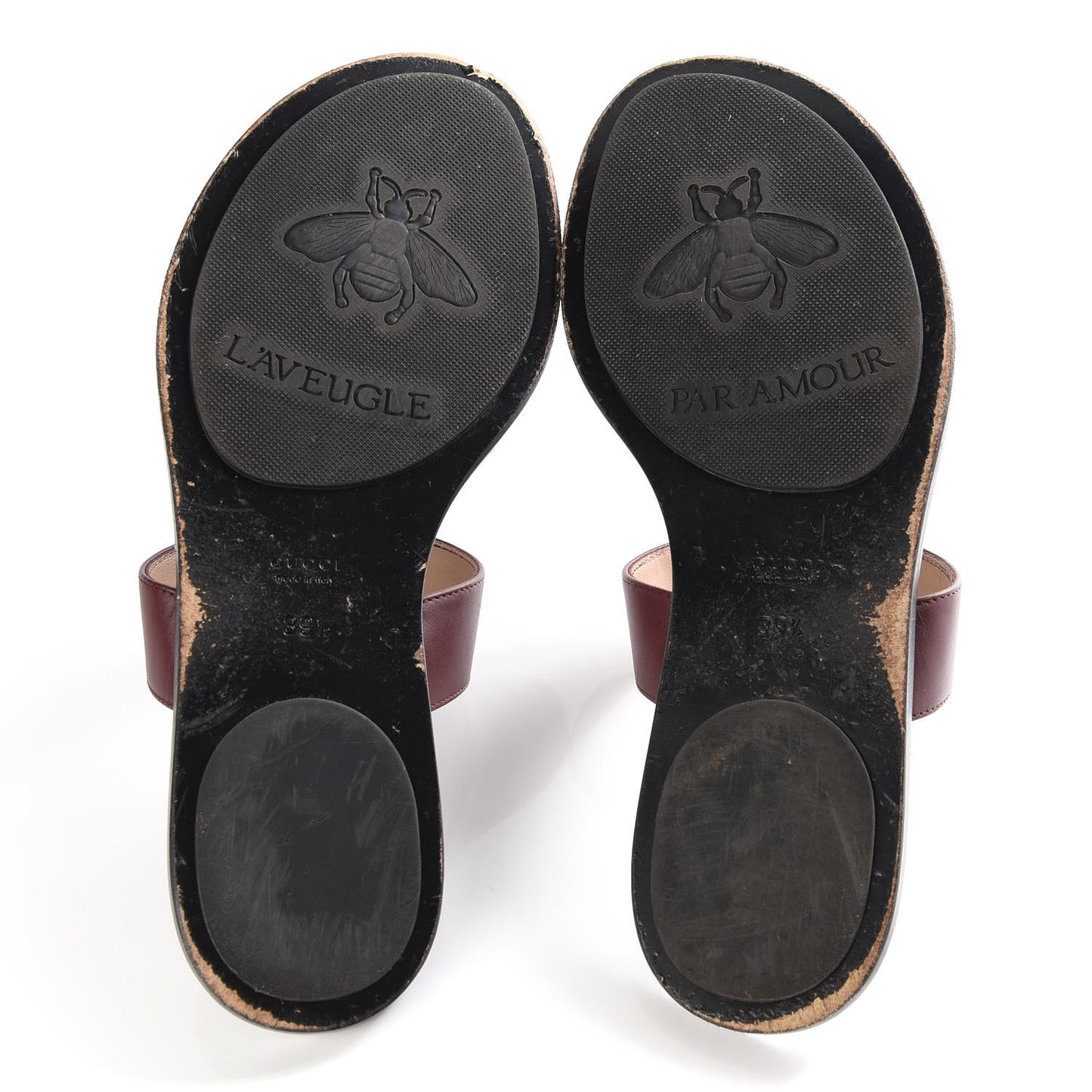 Calfskin GG Marmont Thong Sandals 39.5 Vintage Bordeaux