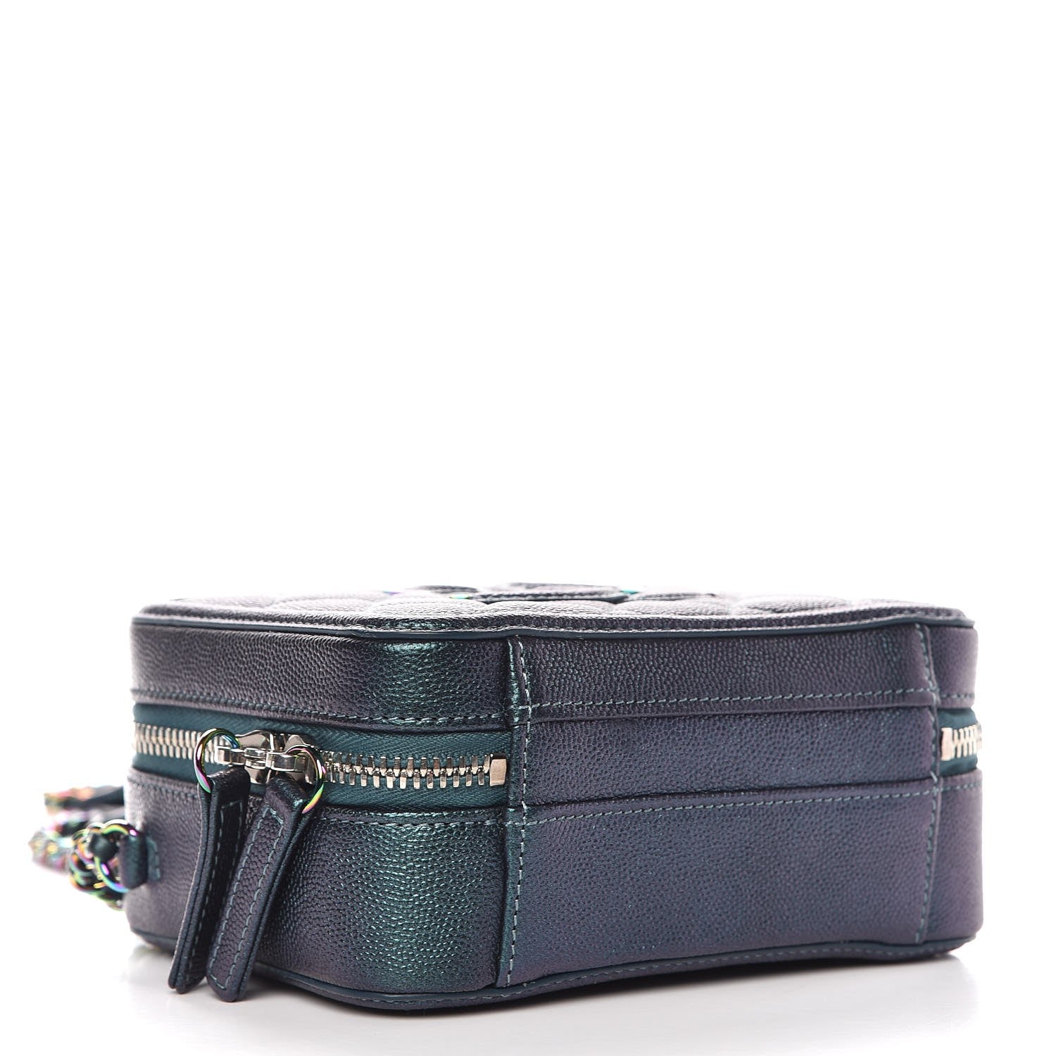 Chanel Iridescent Caviar Quilted Small CC Filigree Vanity Case Dark Turquoise 5 of 8