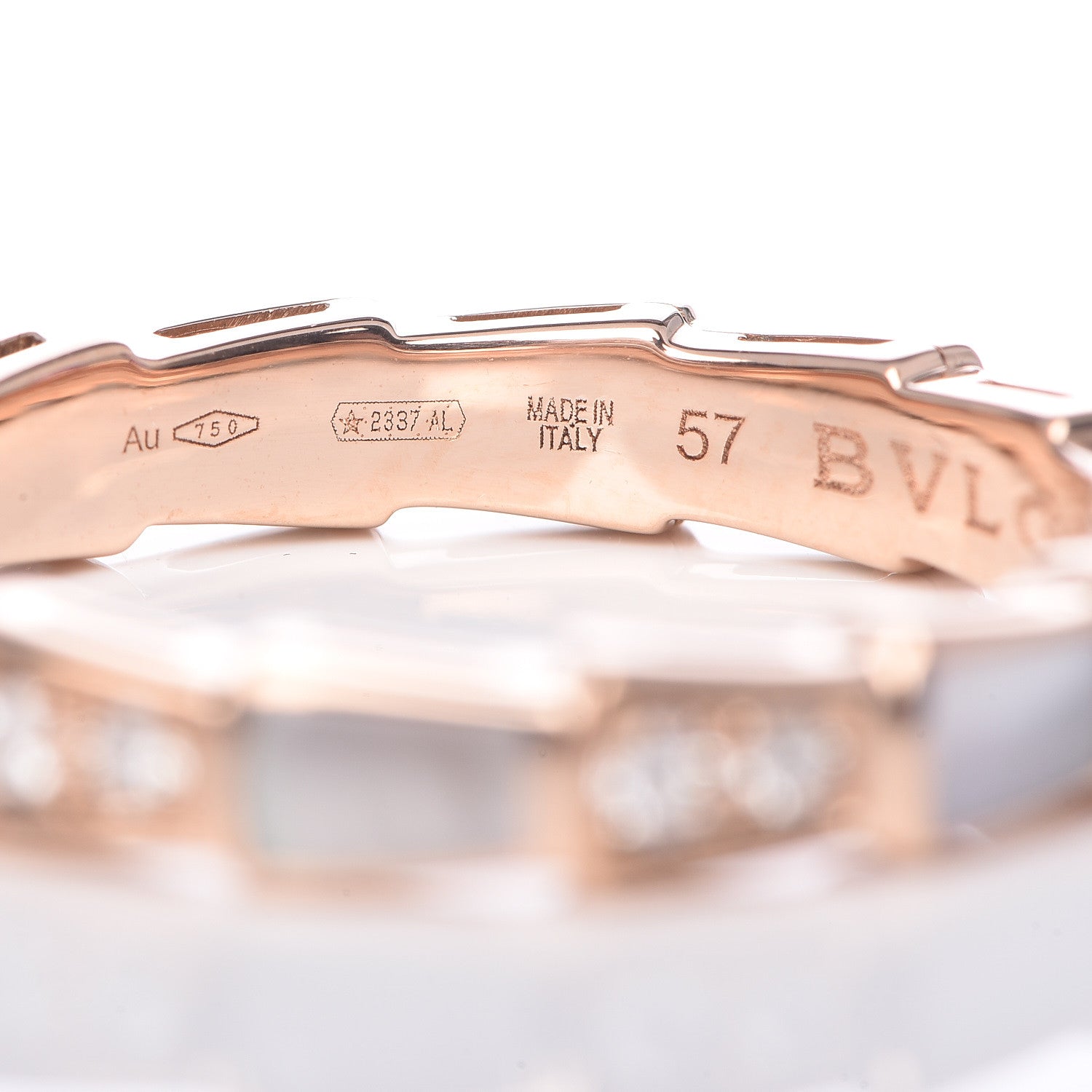 Bulgari 18K Rose Gold Diamond Mother of Pearl 4mm Serpenti Viper Band Ring 57 8 5 of 5