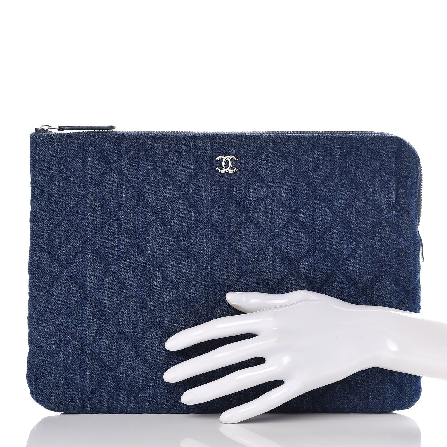 Chanel Denim Quilted Medium Cosmetic Case Blue 2 of 10