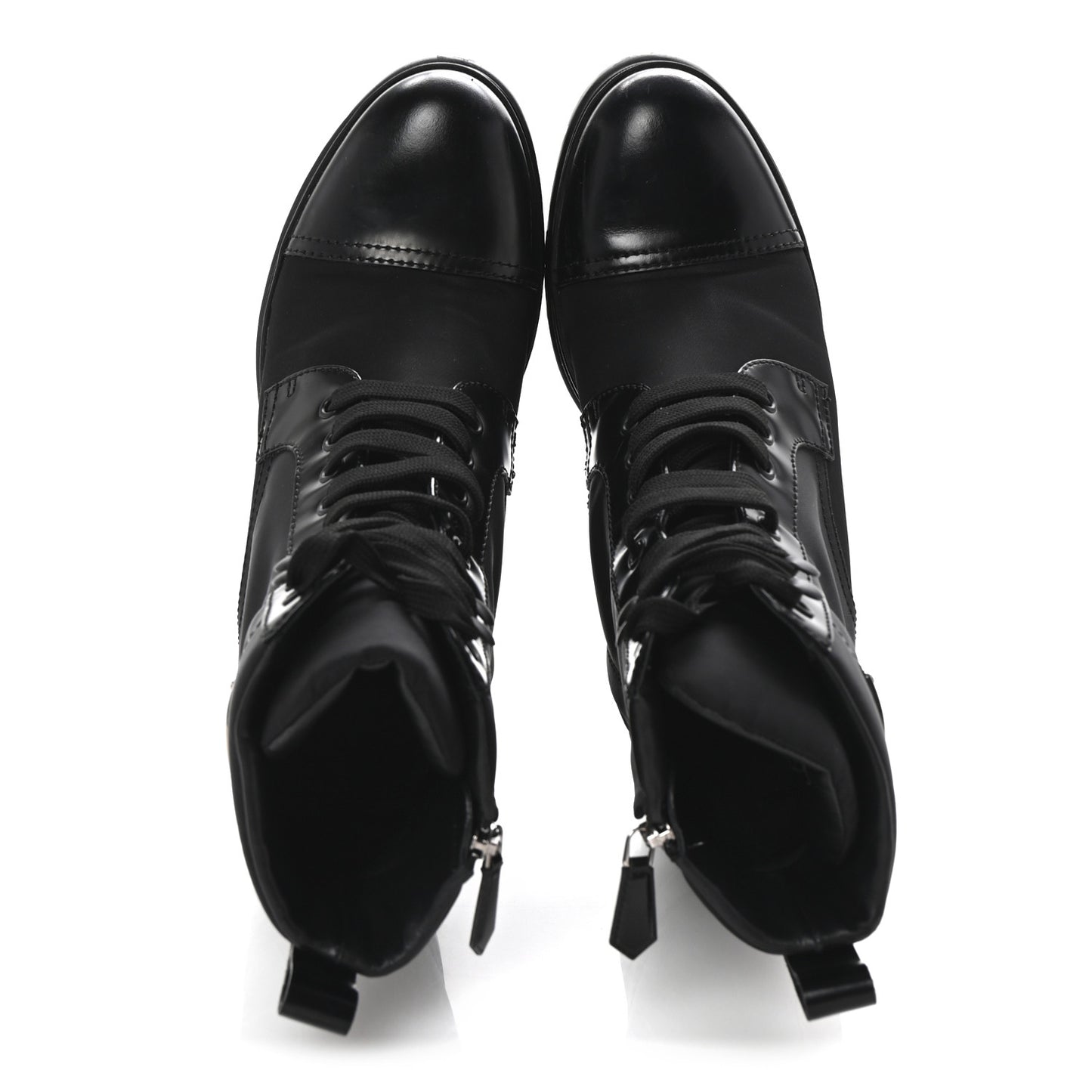 Spazzolato Re-Nylon Metal Triangle Logo Lace Up 55mm Ankle Boots 40 Black