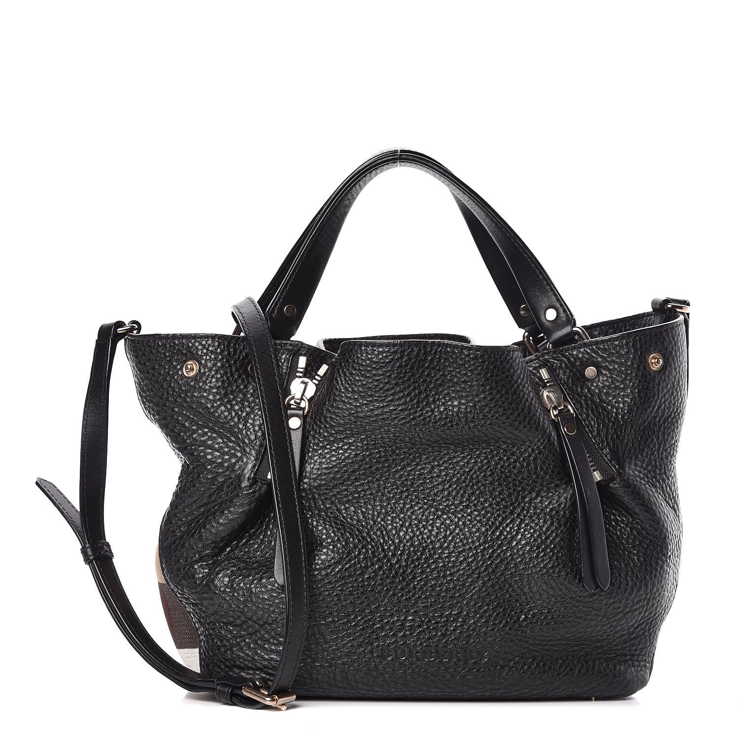 Burberry Grainy Calfskin House Check Small Maidstone Black 1 of 9
