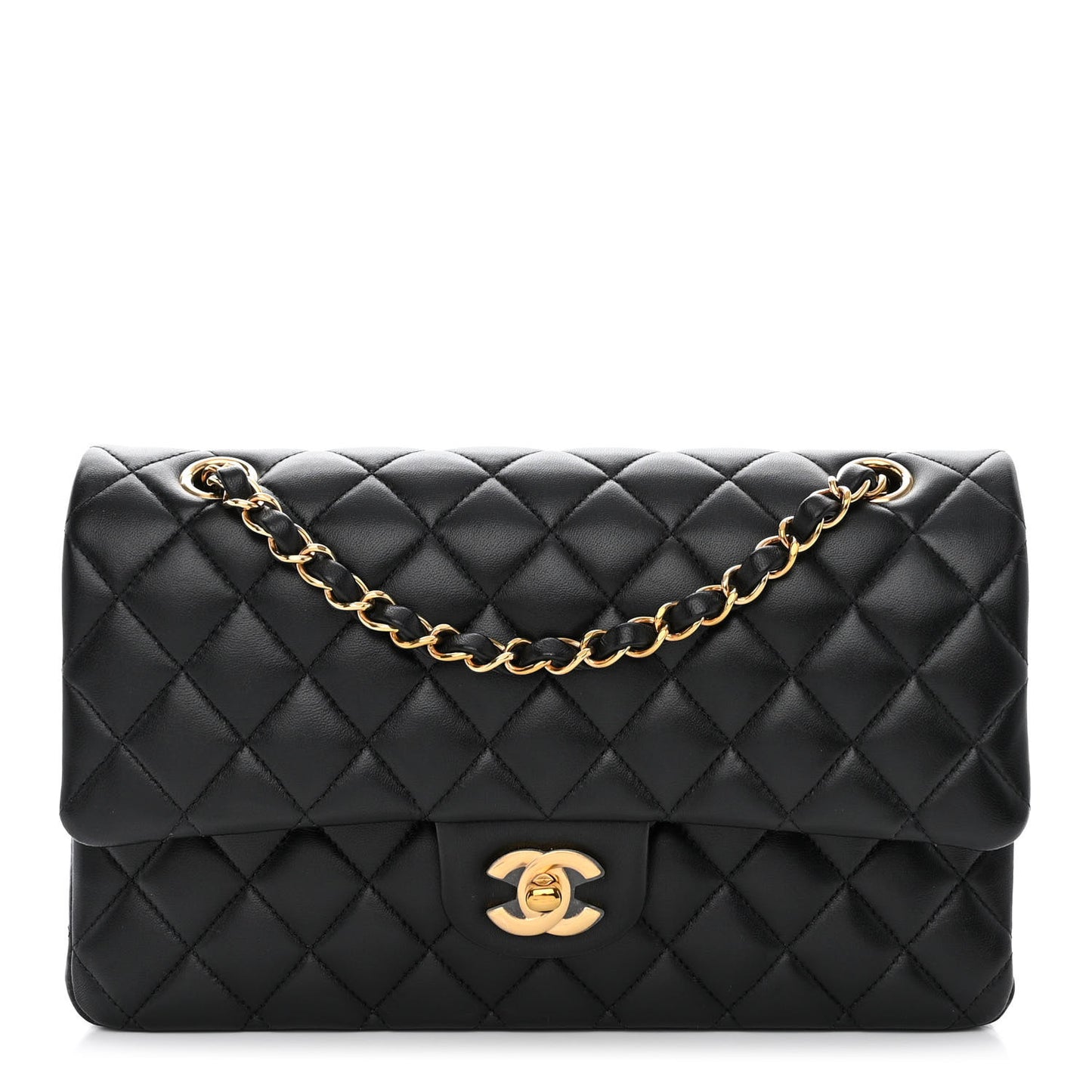 Lambskin Quilted Medium Double Flap Black