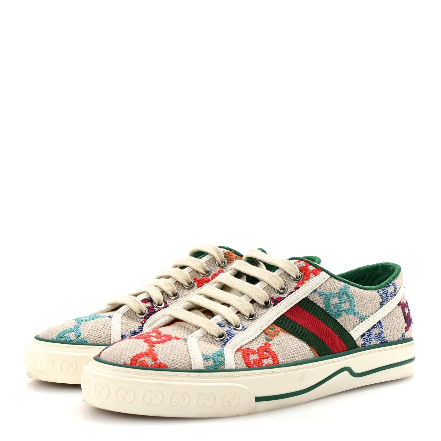 Linen Psychedelic Mini GG Monogram Womens 1977 Tennis Sneakers 38 Multicolor Mystic White