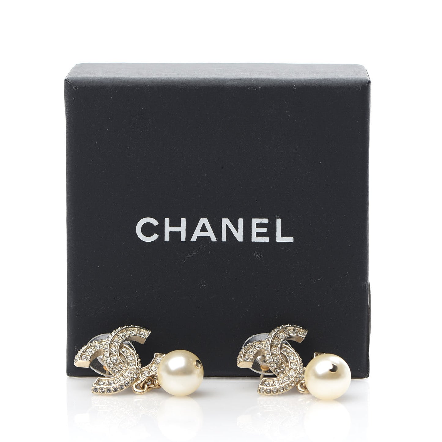 Crystal Pearl CC Drop Earrings Gold