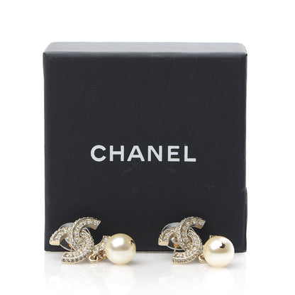 Chanel Crystal Pearl CC Drop Earrings Gold 5 of 5