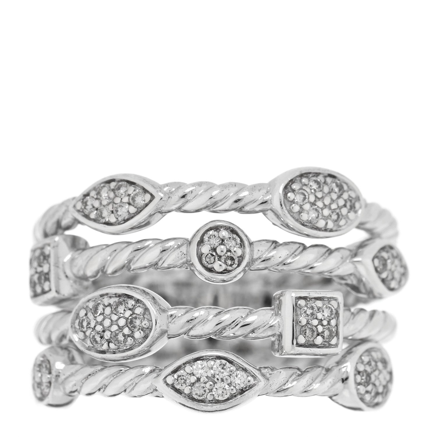 David Yurman Sterling Silver Diamond Confetti 4 Row Ring 54 6.75 1 of 4