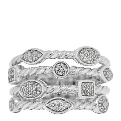 David Yurman Sterling Silver Diamond Confetti 4 Row Ring 54 6.75 1 of 4