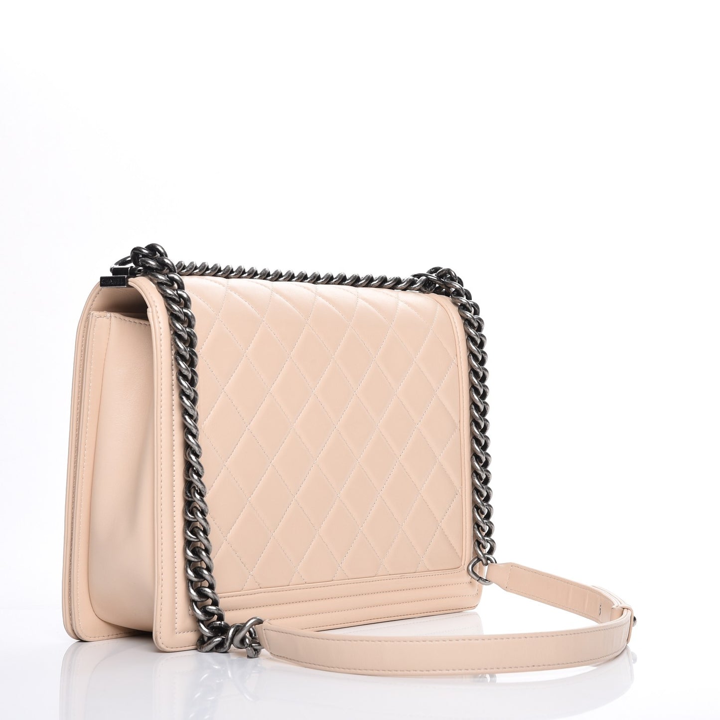 Lambskin Quilted Large Boy Flap Beige