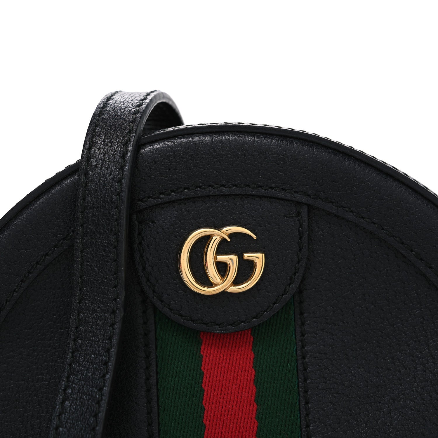 Gucci Grained Calfskin Web Mini Ophidia Round Shoulder Bag Black 8 of 12