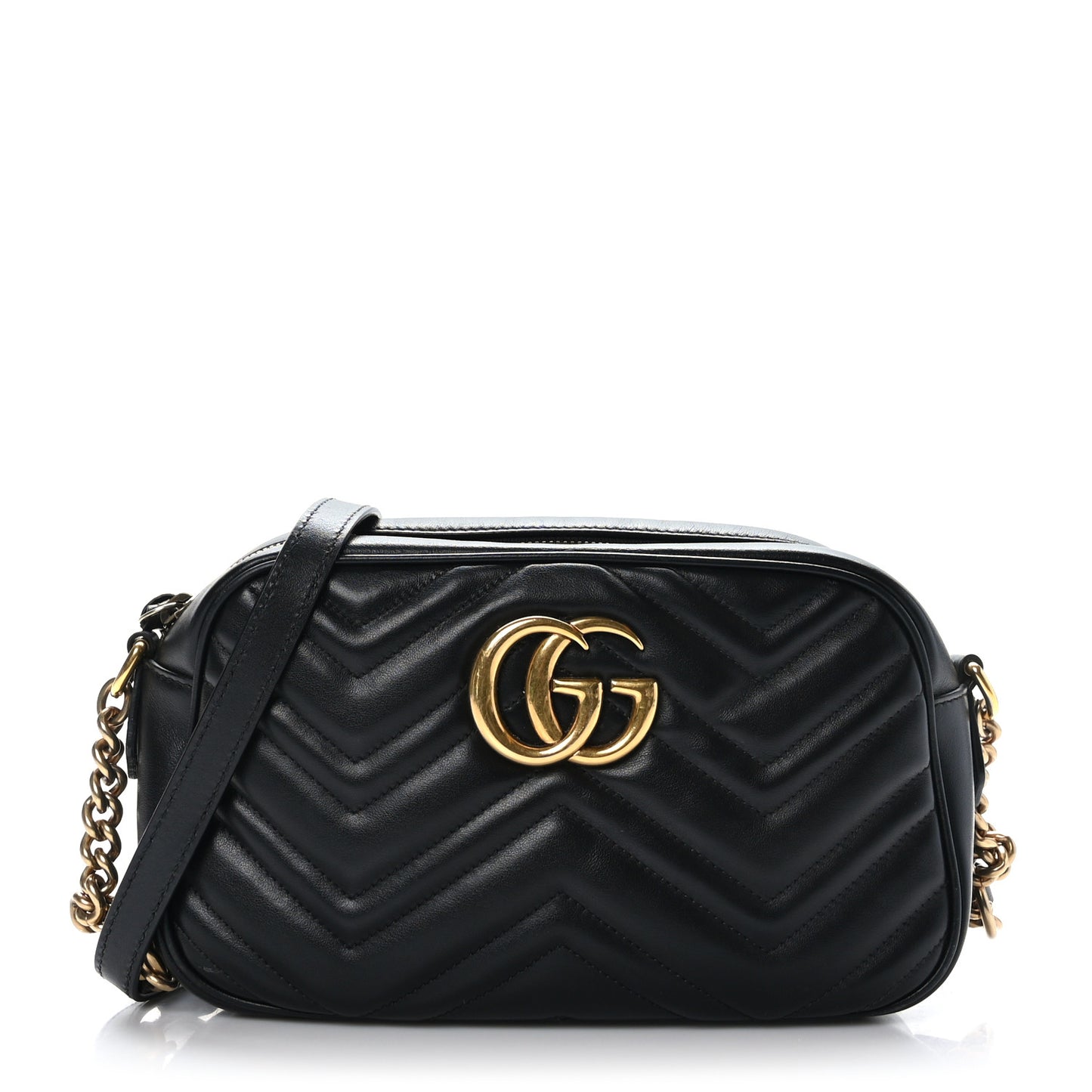 Calfskin Matelasse Small GG Marmont Chain Shoulder Bag Black
