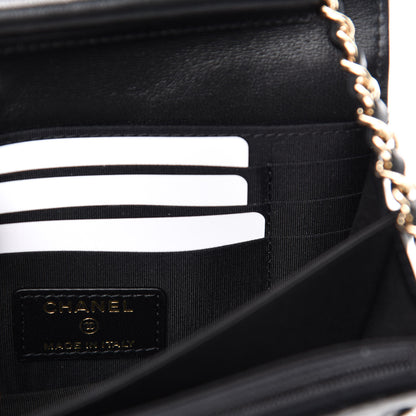 Chanel Lambskin Quilted Mini Camellia Bow Wallet On Chain WOC Black 8 of 11
