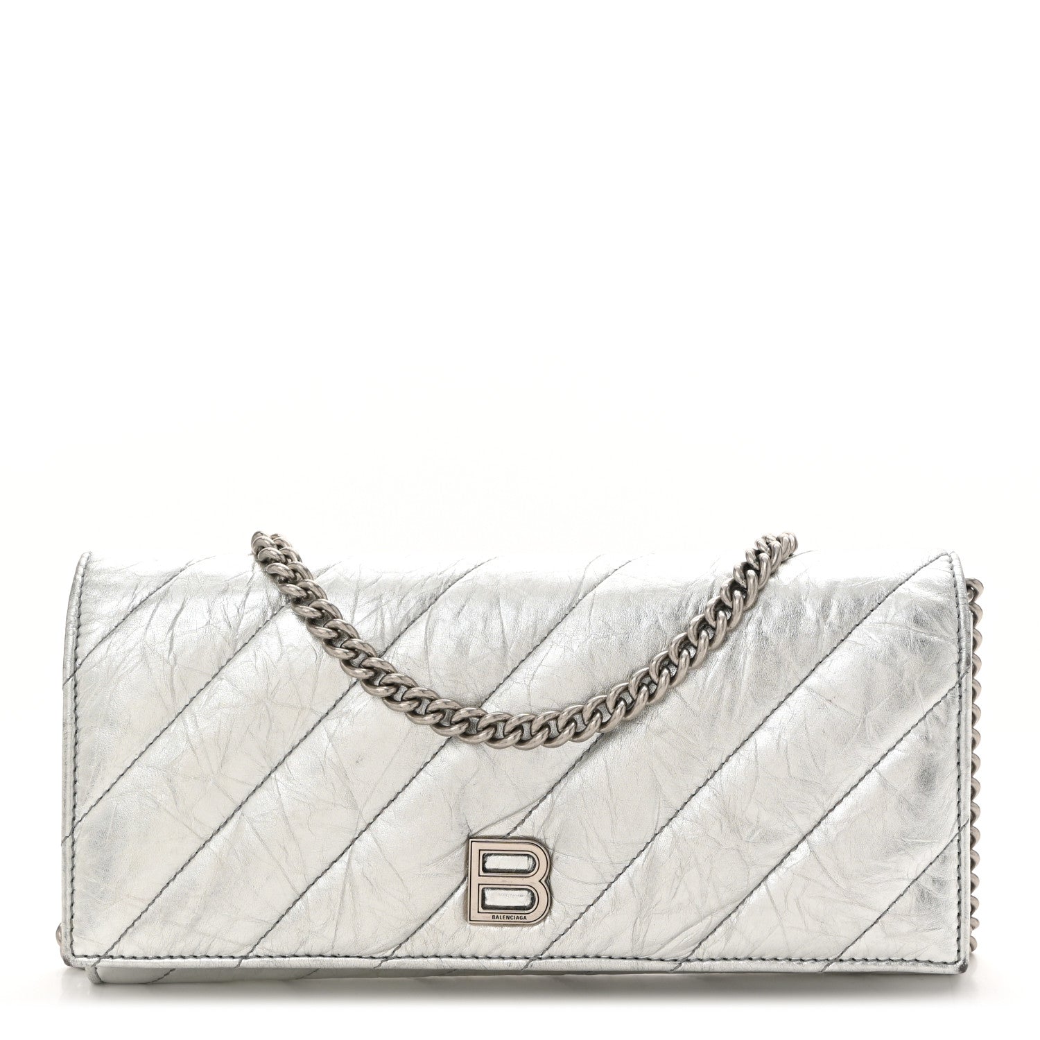 Balenciaga Metallic Calfskin Quilted Crush Wallet On Chain Silver 1 of 13