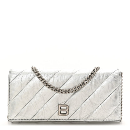 Balenciaga Metallic Calfskin Quilted Crush Wallet On Chain Silver 1 of 13