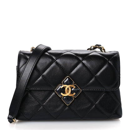 Chanel Lambskin Quilted Diamond Lock Flap Black 1 of 10